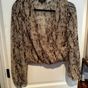 Bardot Tan and Brown Puff Sleeve Wrap Blouse